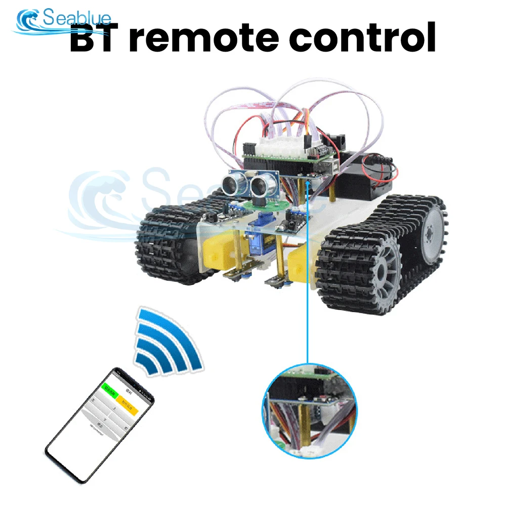 Robot Cingolato con Evitamento Ostacoli e Tracciamento, Modulo Ultrasonico, Kit di Apprendimento Wireless Bluetooth per Arduino UNO R3 - immagine 4