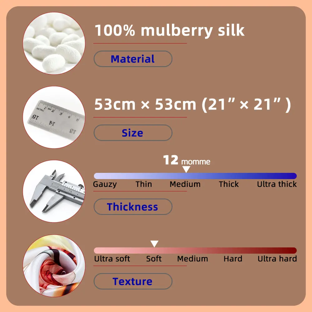 53cm 100% Pure Silk Bandana Women Handkerchief Strawberry Female Hair Scarf Kids Gift Natural Silk Square Headband Bulk Present 5