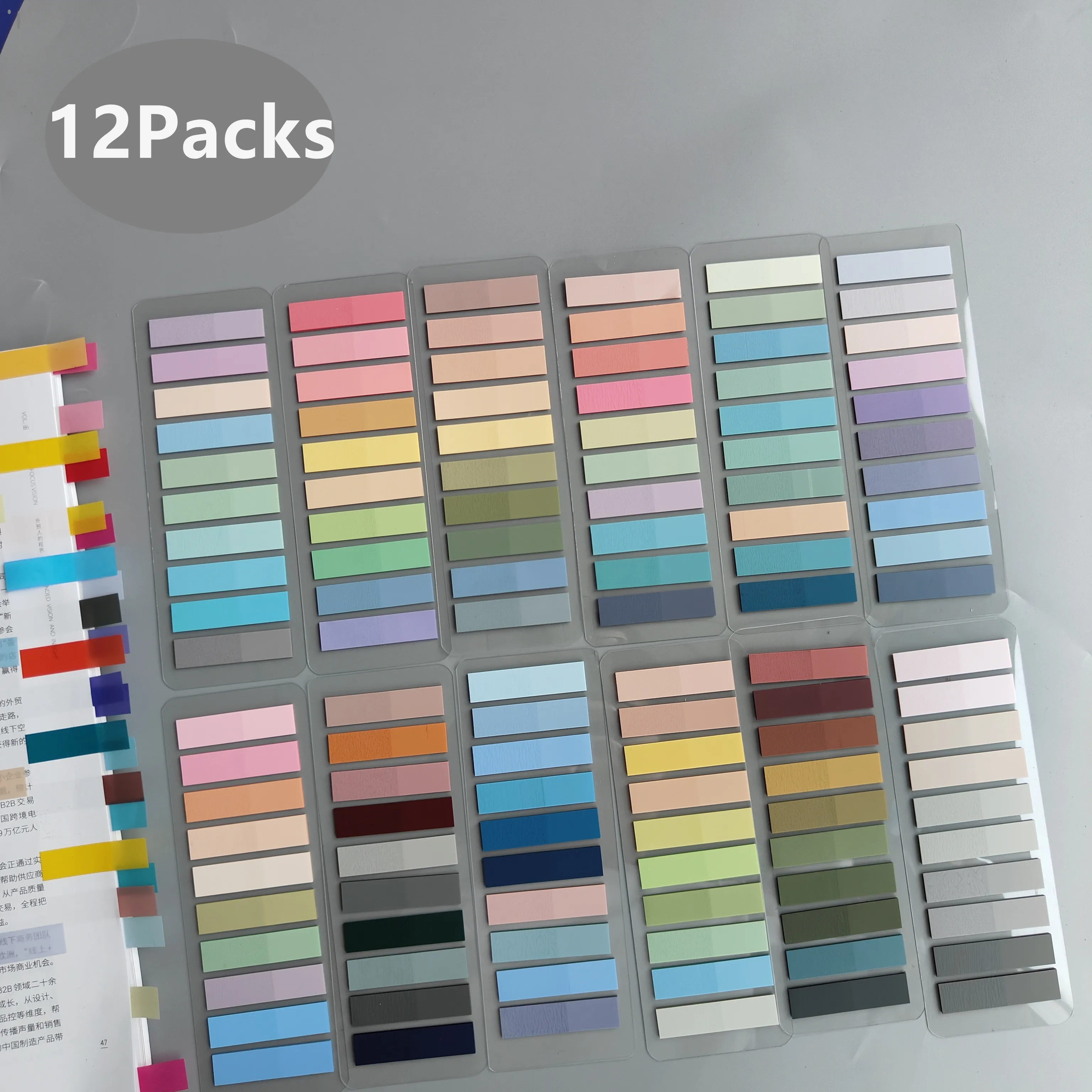 12-Pack Transparent Sticky Note Set - Clear Self-Adhesive Book Tabs for Annotation and Reading