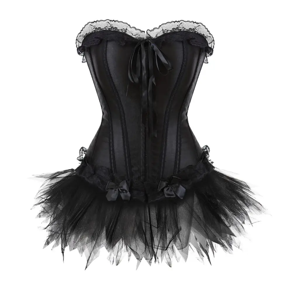 

Lace Corset Bustier with Mini Skirt Gothic Boned Overbust Corsetto Dress Carnival Costume for Women Party Club Night