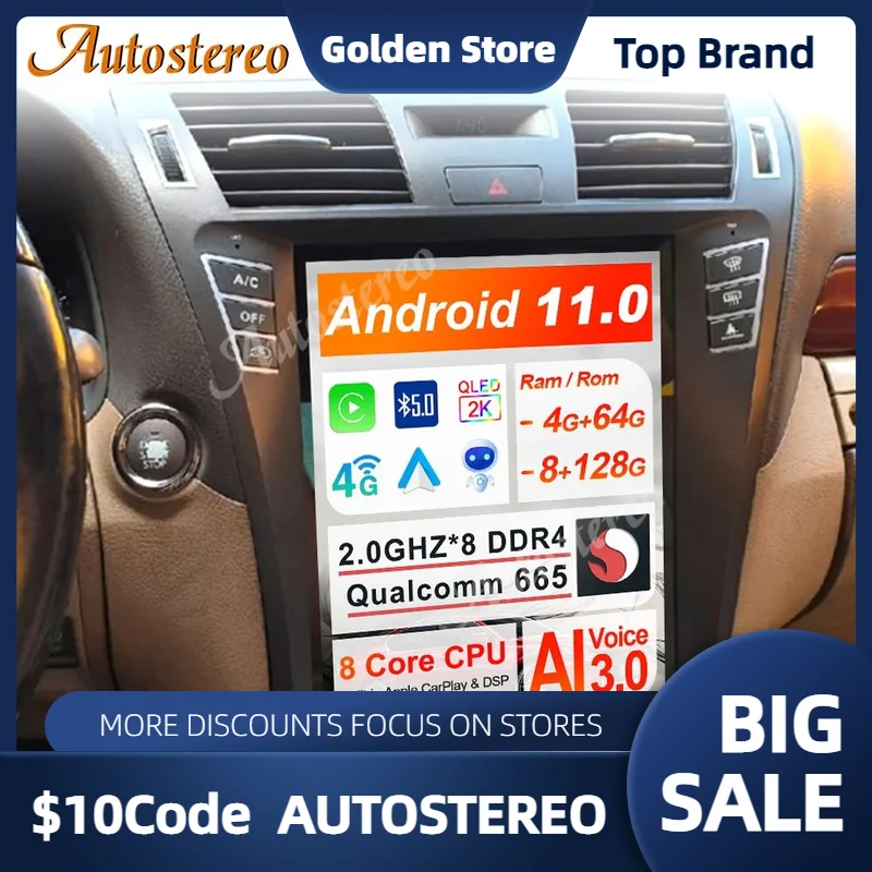 

Qualcomm 665 Snapdragon Android 11 128G Tesla Style For Lexus LS460 LS600h 2006-2015 Car GPS Navigation Radio Multimedia Player
