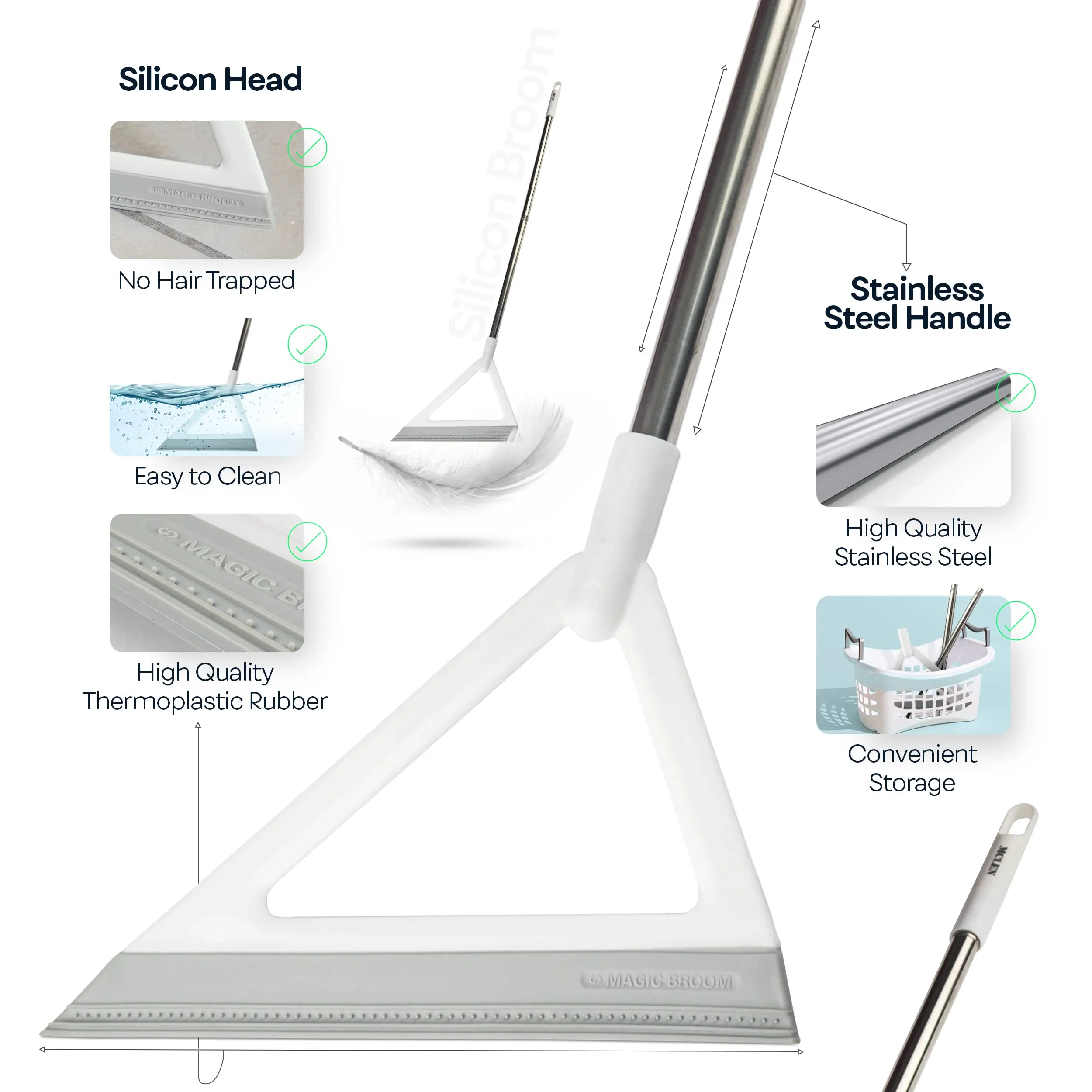 Magic Silicone Broom, Windows, Pet Hair Remover, Squeegee Broom Floor Sweeper with Detachable Head, Household Cleaning Tool