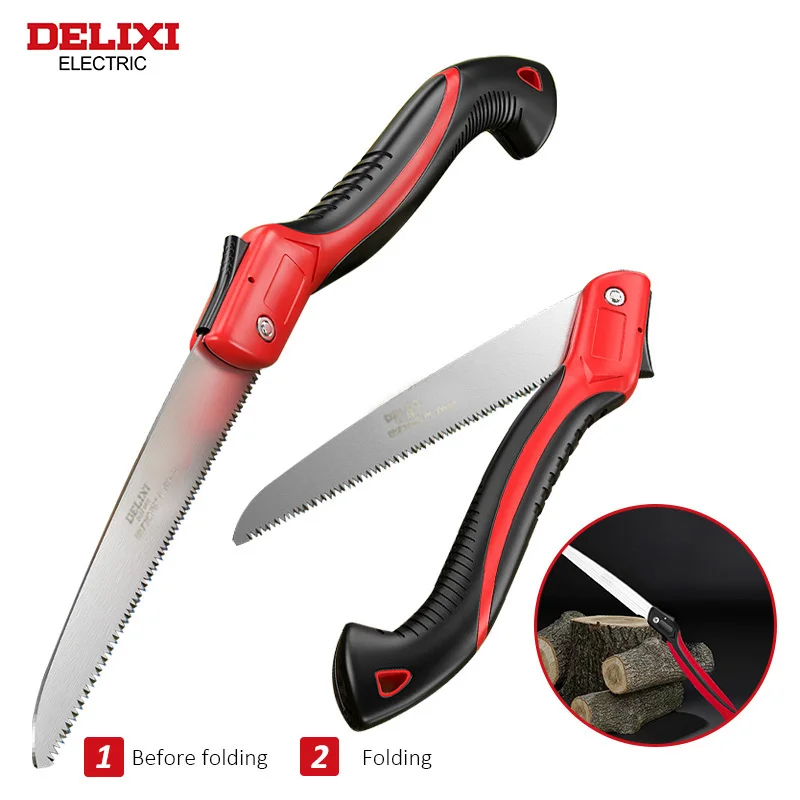 DELIXI ELECTRIC Folding Saw，SK9 steel One-button Folding Design，Sharp Cutting Wood,Camping,GardensPruning Saw,Tree Chopper Knife 4