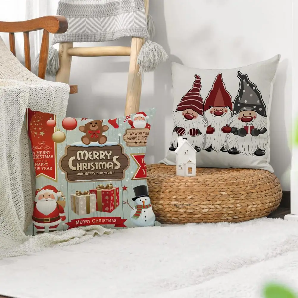 

Christmas Pillowcase Home Decor Pillowcase Christmas Square Pillow Case Santa Reindeer Gnome Print Zipper Closure Reusable Sofa