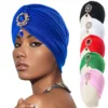 Women Luxury Diamonds Divas Stretchable Turban Head Wrap Hat Female Muslim Indian Hat Bandana Chemo Cap African Hat Headwear 1