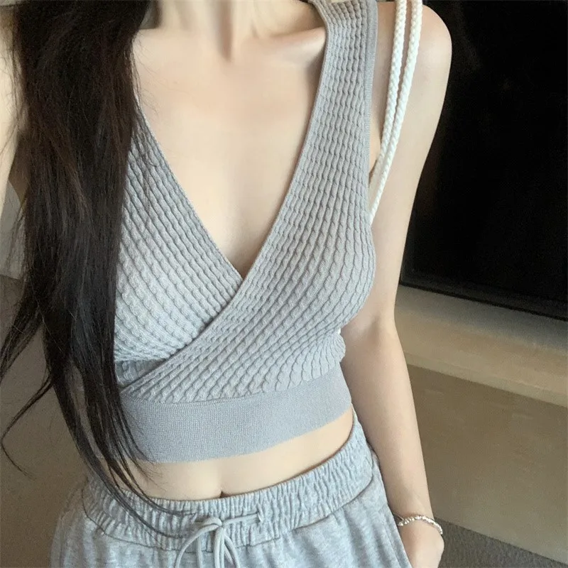 

Pure Desire Chic Sweet Spice Girl Sexy Camisole Women's Summer Outer Wear Inner Design Niche Short V-Neck Top