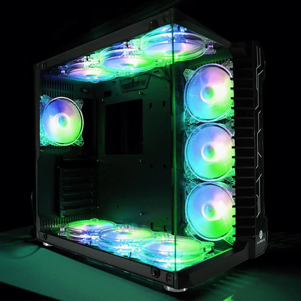 120mm 4Pin RGB Crystal Cooling Fans 12CM Colorful Case Fan LED Light Heat Dissipation Computer Fan Cooler Radiator