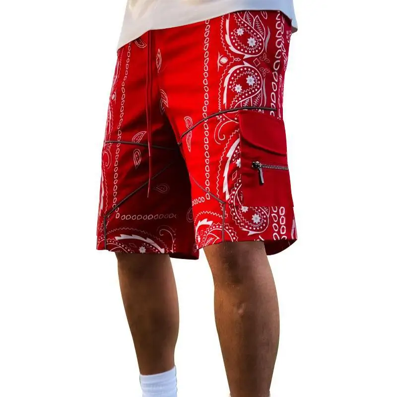 Workwear Shorts Men's Cashew Flower Shorts European and American Loose High Street Multi Pocket Casual Men's Straight Tube