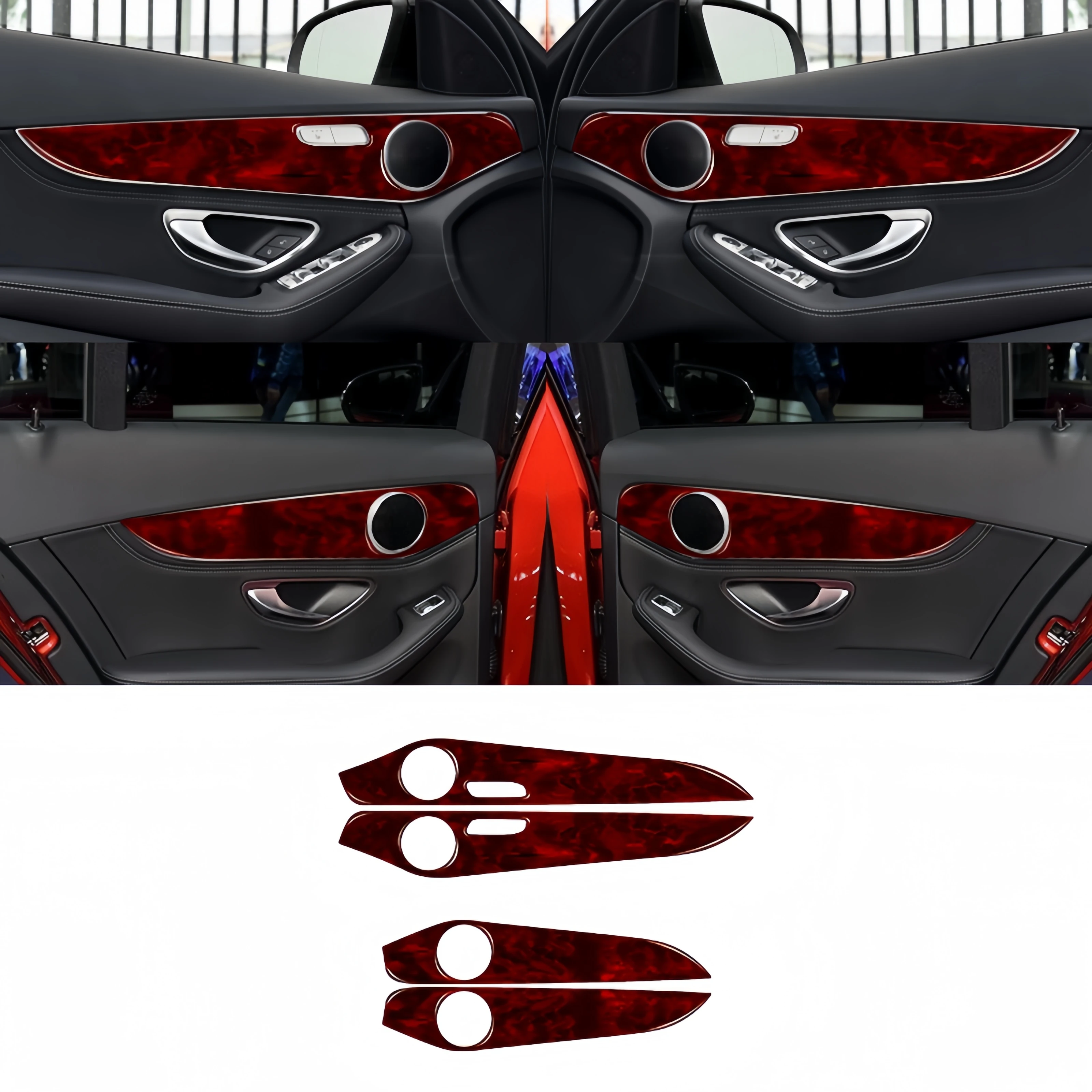 ドアトリムパネル メルセデス・ベンツ C/GLCクラス 用 インナードアパネル ガーニッシュ カバー 4P 木目調 メルセデスベンツGLCクラスX253 200 250 300の外部窓柱パネルトリム* 8