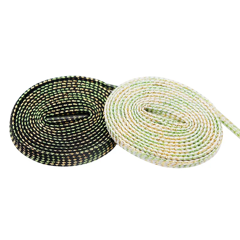 Weiou Lace Accessory 7MM Children Size Cord Gold Wire Metallic Yarn Tape Sneaker Canvas Boot Flat Rope 60-100Cm String Wholesale