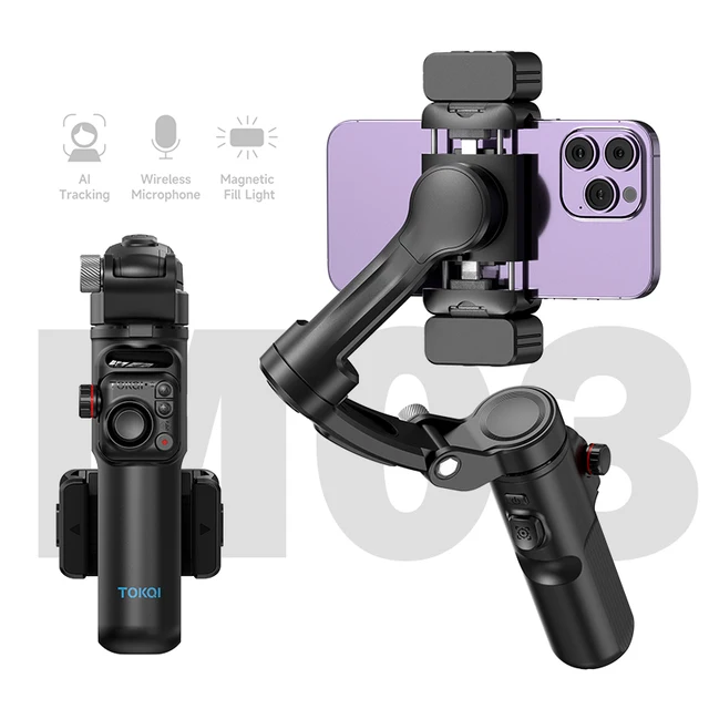 3-axis Stabilizer Gimbal with AI Face Tracking  Fill Light Wireless Bluetooth Microphone Magnetic Remote Control for YouTube