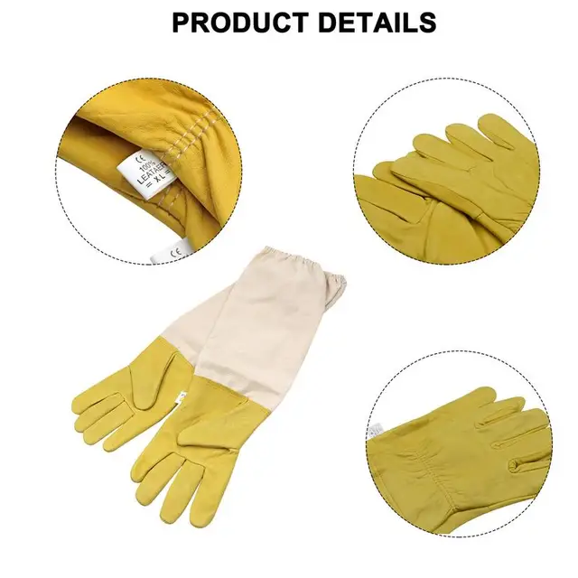 Polycotton Méhészet Kesztyű Vastag Kecskebőr Bőr Méhész Hosszú Vászon Hüvelyével - Image 2