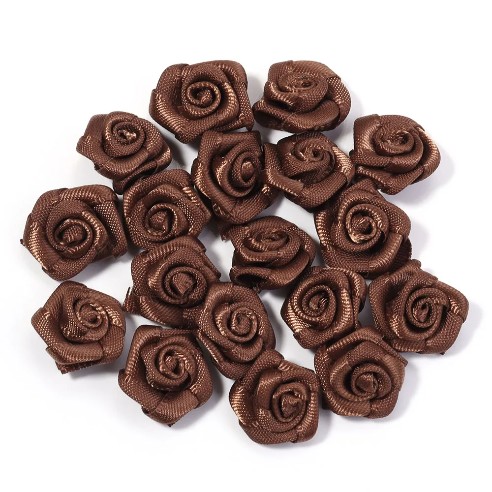Set of 20 Mini Pink Satin Ribbon Roses for Craft and Party Decoration