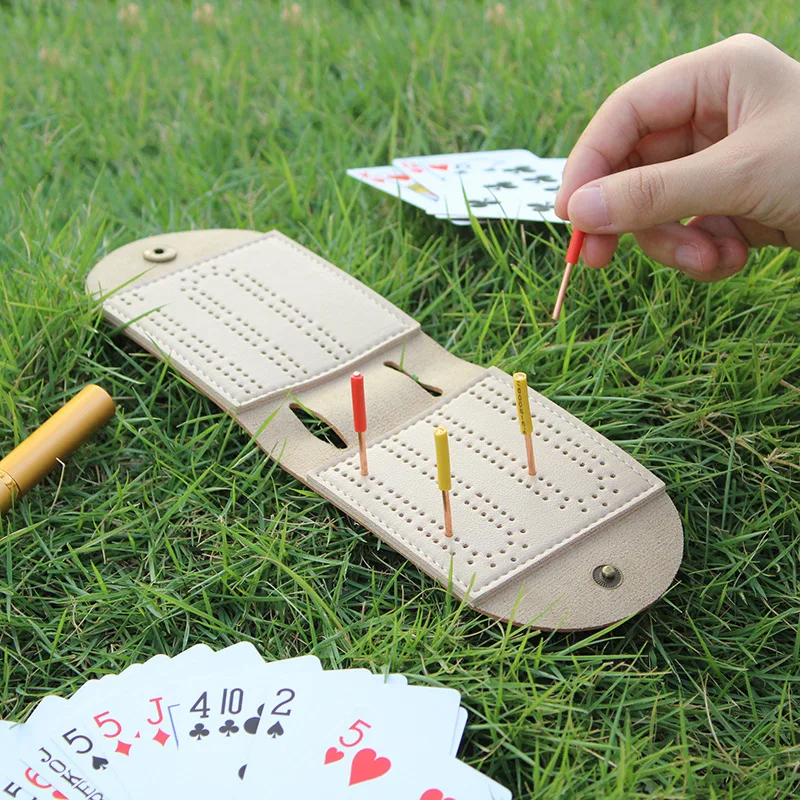 Personalized Card Storage Holster Board Cribbage Board Dozen Games Play Anywhere Premium Leather Sleek Design Pegs Camping Game 6