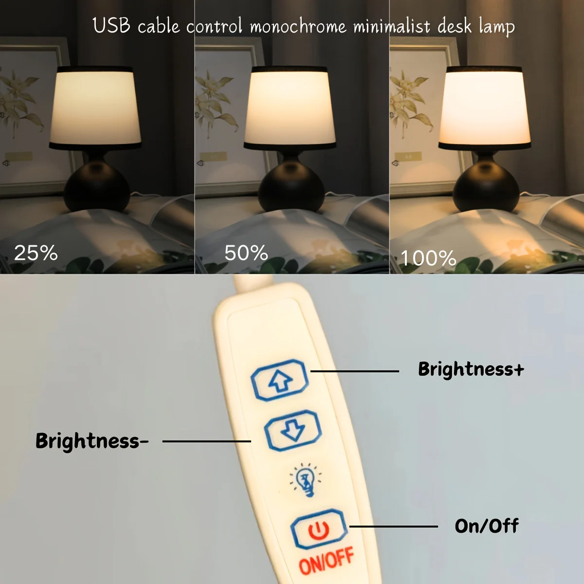 USB 따뜻한 색상의 조명이 포함된 1피스 패브릭 금속 베이스 책상 램프 - 침실, 서재 및 거실 장식에 적합합니다.