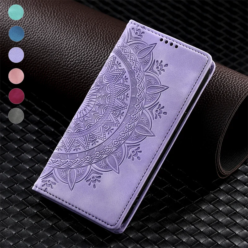 Totem Flower Magnetic Leather Flip Phone Case - Silicone Cover