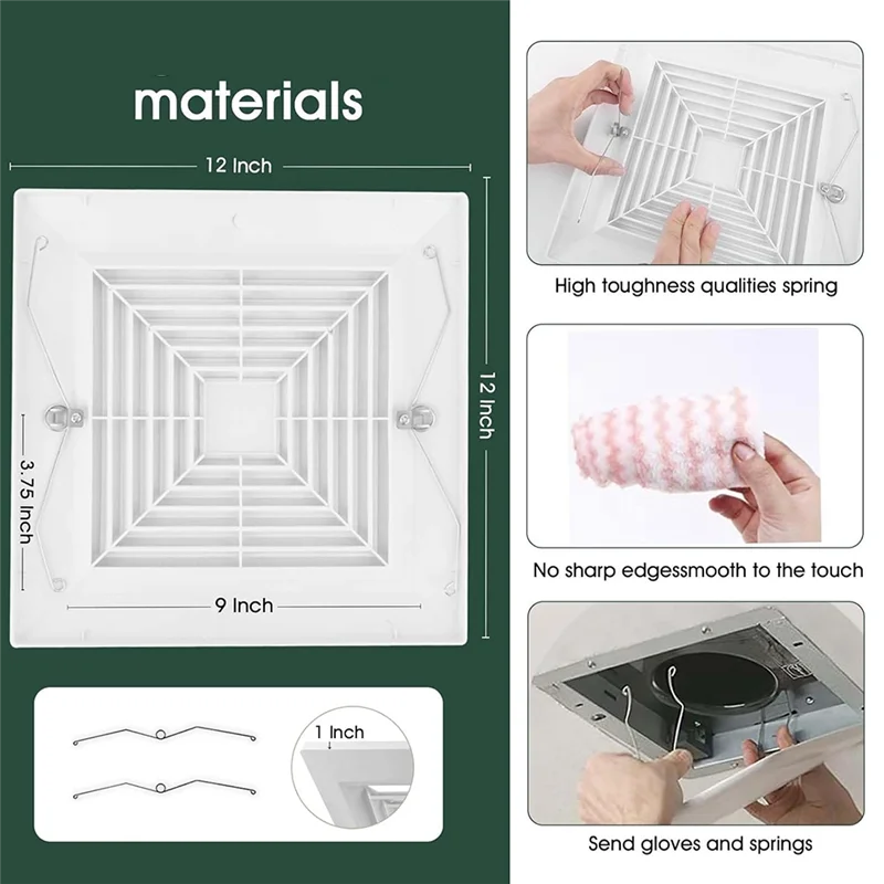 Baquler Exhaust Bathroom Fan Cover Bathroom Ceiling Fan Grille With Springs Plastic Replacement Vent Cover Wall Mount For Square Ceiling For Ventilation Fan(12 X 12'', 1 Pc - View #6