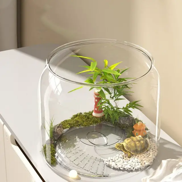 Durable Transparent Round Fish Tank Plastic Fall Resistant Fish Bowl Decorative Anti-broken Desktop Small Aquarium for Home 4