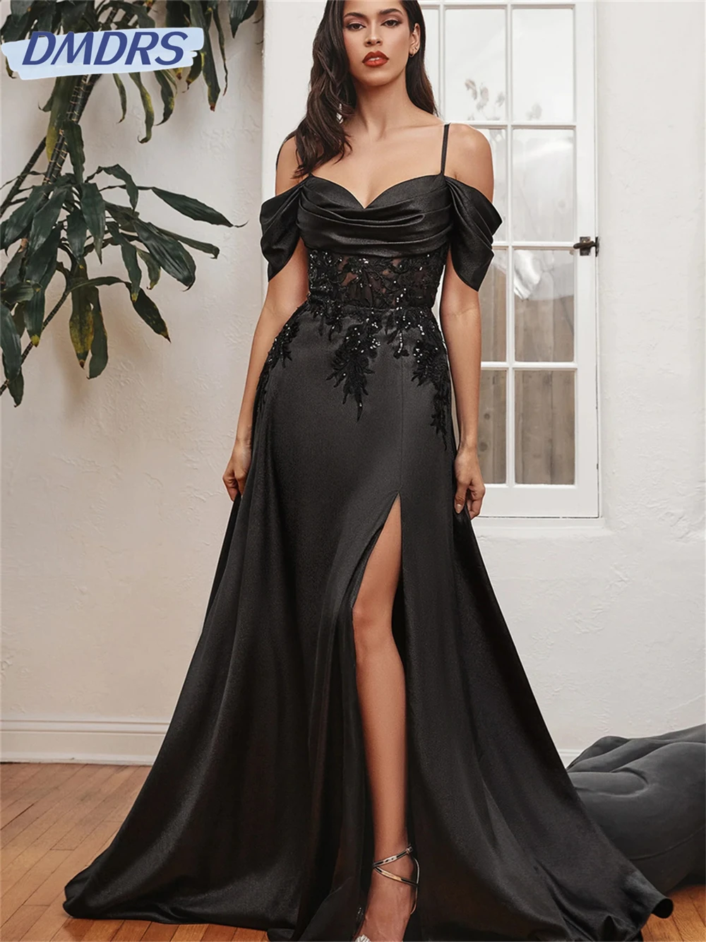 

Classic off-the-shoulder Prom Dress 2024 Luxurious Sequined Evening Dress Romantic A-line Floor-Length Gown Vestidos De Novia