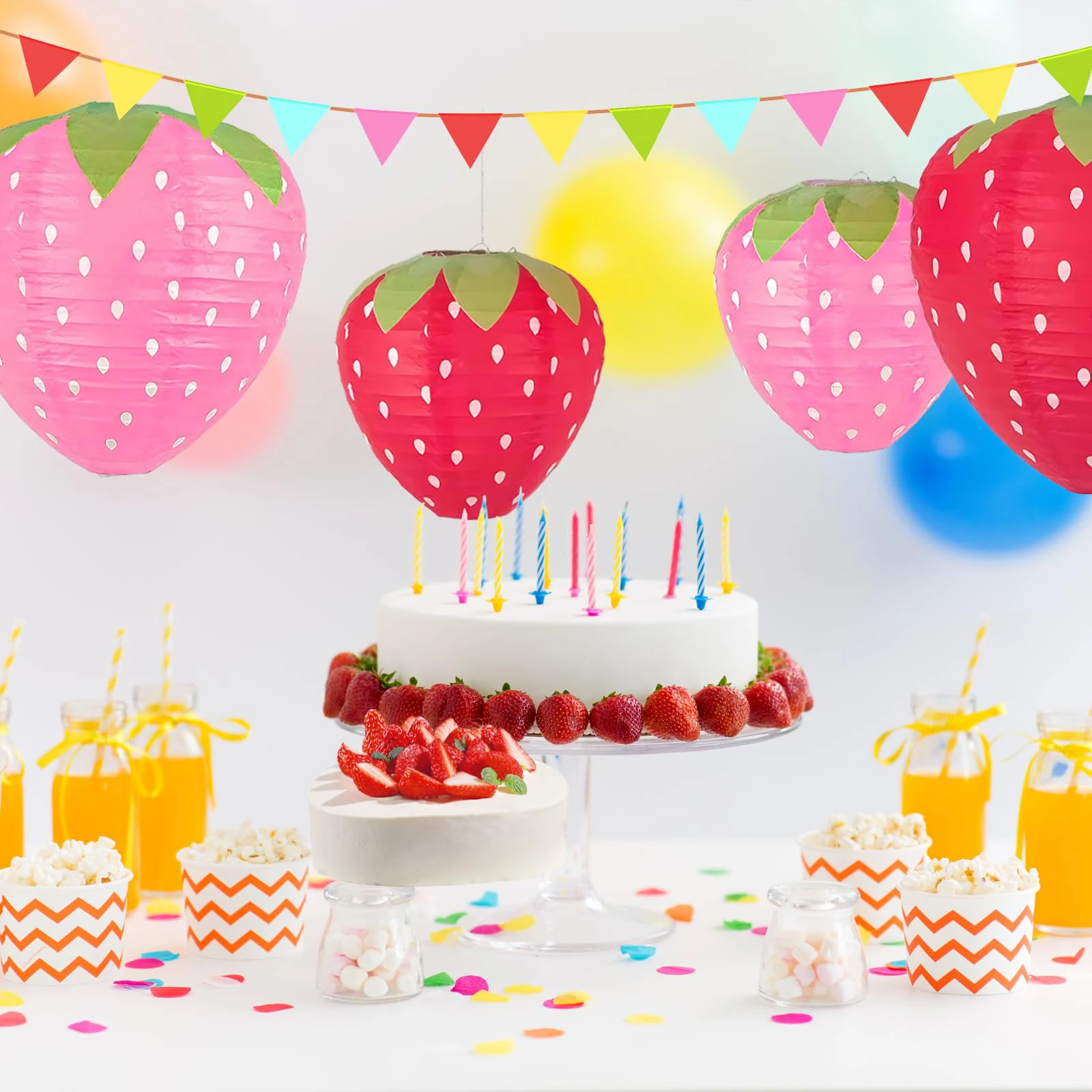 Strawberry Lanterns for Fruit Themed Party Decor Birthday Strawberry Decorations Party Supplies Hanging Ornaments 6PCS paper lantern japanese lantern camping lantern led lantern hot air balloon lantern tissue paper decorations