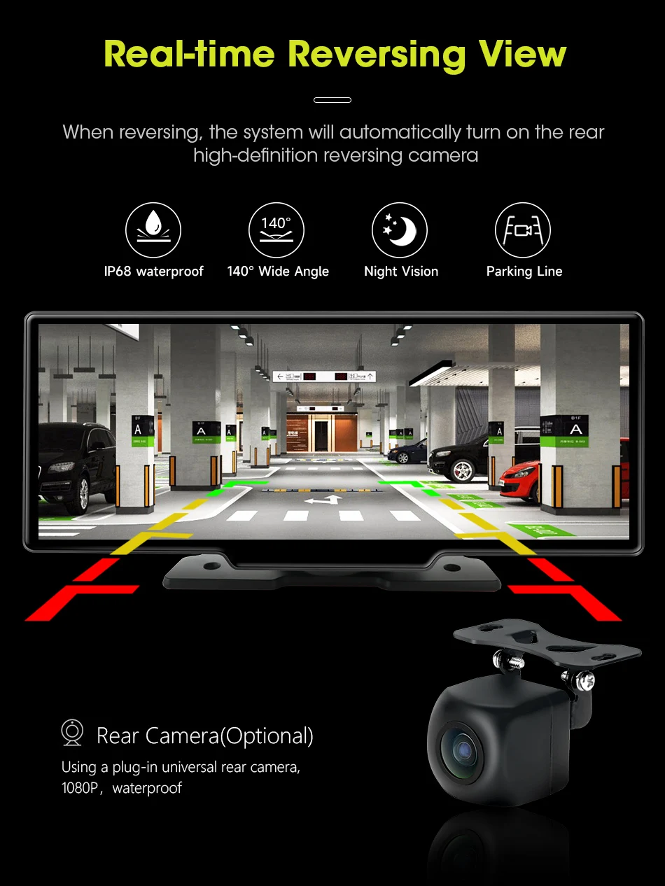 Hodozzy 4 Canali Dashcam Auto, Anteriore Posteriore Interno Sinistra Destra Dash Cam Telecamere Auto con Registrazione Loop, 1080P Visione Notturna Sensore G Parcheggio Rilevamento Movimenti +Scheda