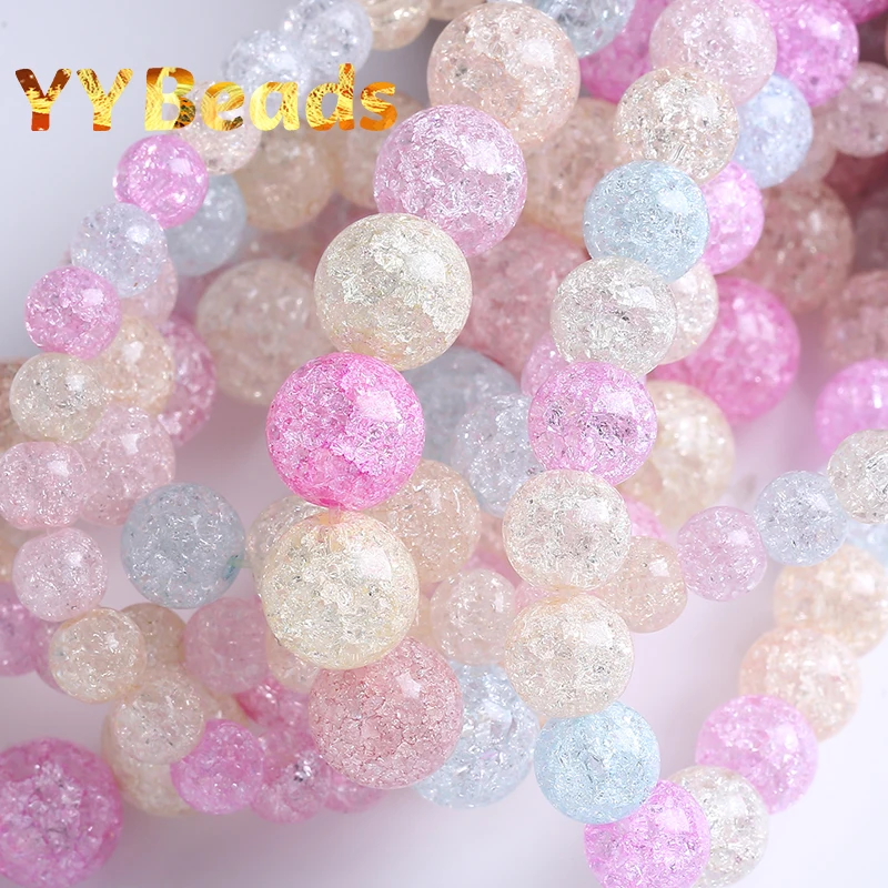 

Mix Colrful Cracked Glass Beads For Jewelry Making Natural Stone Round Loose Spacer Beads Diy Bracelets Handmade 6 8 10 12mm 15"