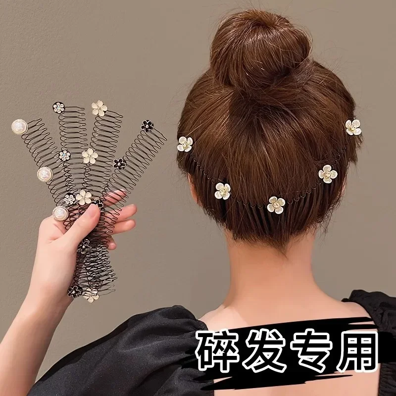 

Camellia Pearl Metal Long Hair Comb Clips for Women Broken Hair Finish Headband Headwear Hair Accessories Children's Clips