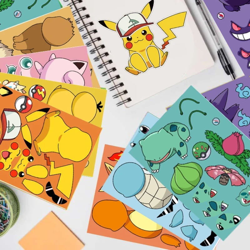 Pokemon fai da te creativo bambini Puzzle adesivi simpatici personaggi Anime Pikachu adesivi Puzzle impermeabili giocattoli per bambini regali