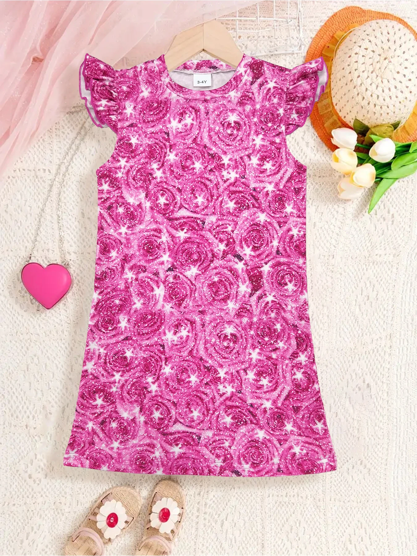 

Rose Pattern Allover Print Girls Nightdress Comfortable & Cute Style Princess Pajamas For Girls, Kids' Cozy Loungewear