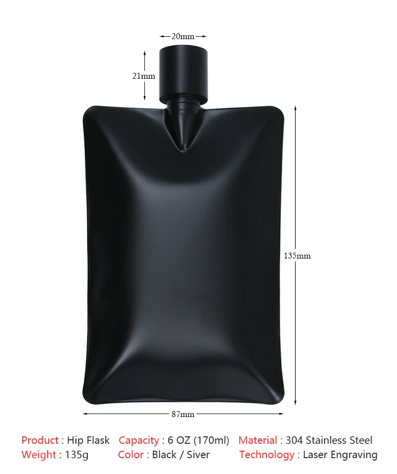 6 Unzen 172 ml Flachmann aus Edelstahl 304, individuelles Logo, schwarzer Whisky-Wodka-Flagon, Alkohol-Wasserflasche, tragbares Trinkgeschirr, Geschenk für Männer – Detail 1