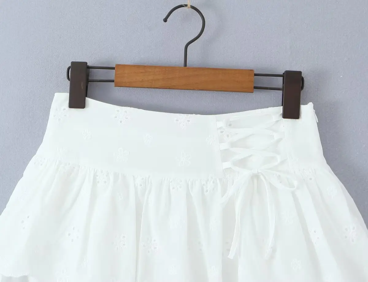 HH Damen Sommer Mode Vielseitiges Nischen-Design Sexy Rückenfreies Trägertop+Eleganter Rock mit Blumenstickerei und Integriertem Sicherheitsunterrock Mujer – Detail 14