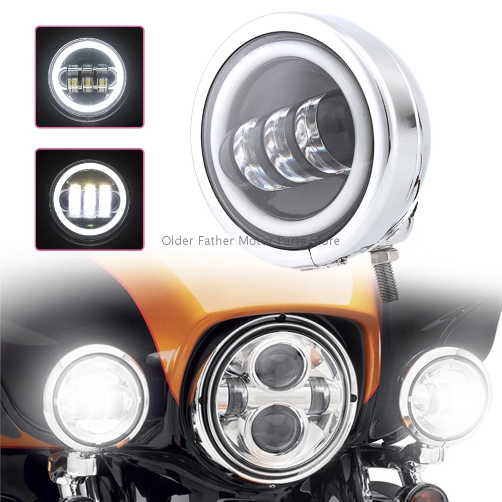 

4.5" LED Chrome Auxiliary Spotlight Passing Fog Light Housing For Harley Road King Electra Glide Moto Accessory Lighthouse Shell