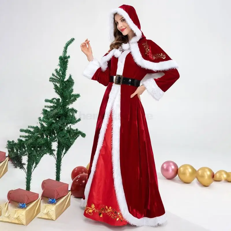 

Carnival Party Hooded Winter Christmas Cosplay Costumes Santa Claus Cloak Women Sexy Christmas Cape