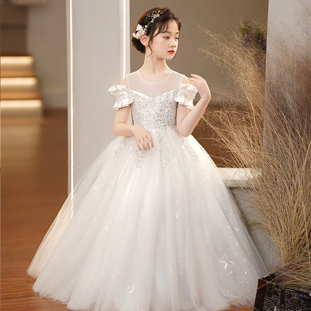 Long Sleeve Princess Rhinestone Ball Gown Wedding Gown - OneSimpleGown.com