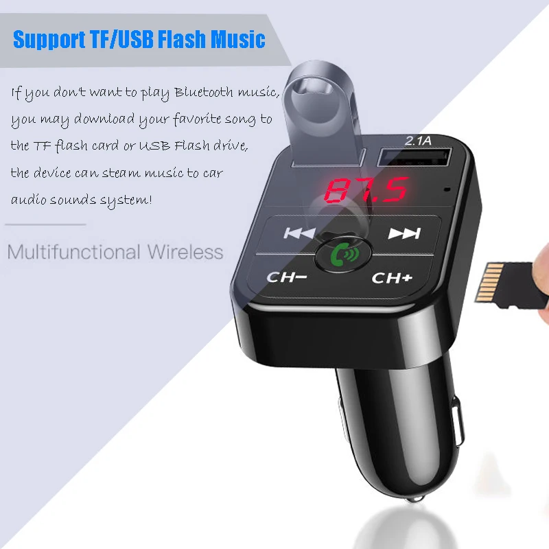 Bluetooth 5.0 FM Transmitter Car Wireless Adapter Mic Audio Receiver Auto MP3 Player 2.1A Dual USB Fast Car Charger Accessories bluetooth transceiver adapter,bluetooth aux adaptor,bluetooth audio receiver,bluetooth adapter,audio adapter