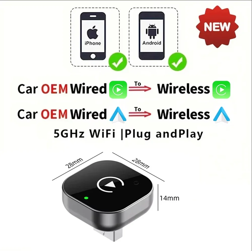 2025 NEW Wireless Carplay Adapter Android Auto 2in 1 Smart Dongle WIFI For iphone Android Phone For Volvo Benz Mg Kia Chery VW
