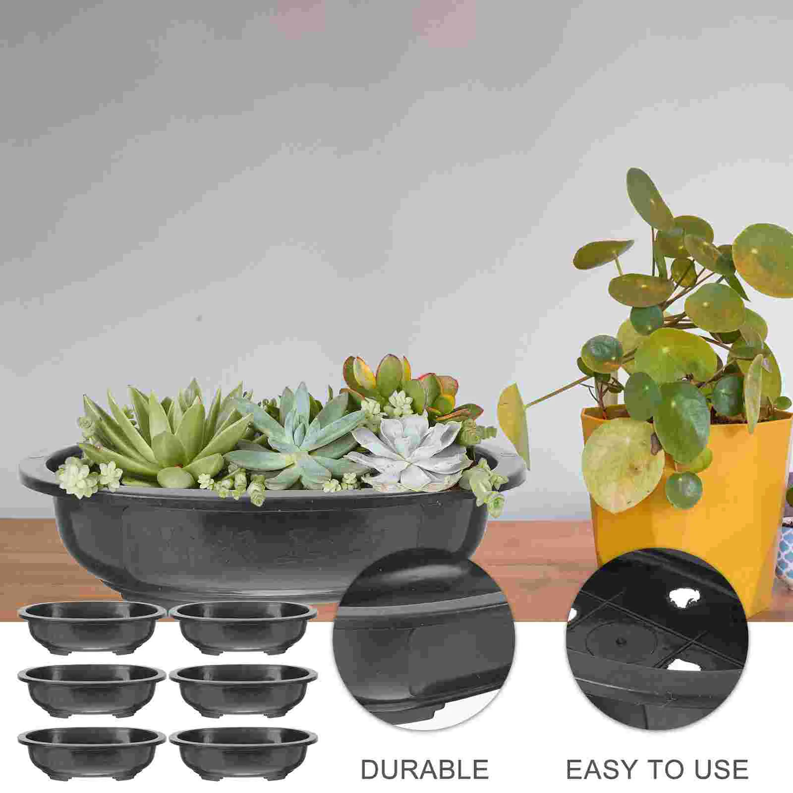 6PC Töpfe Pflanzer Bonsai Blume Sukkulenten Container Kindergarten Pflanzer Ausbildung Tablett Blumentopf Loch Entwässerung Garten Baum Große_voghion.com