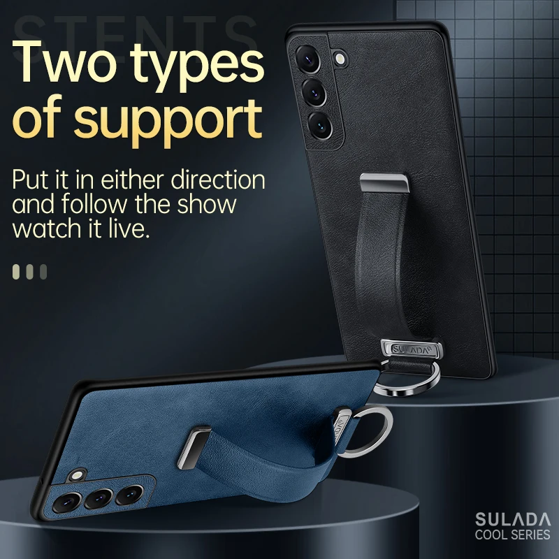 Premium PU Leather Protective Case with Finger Grip Strap