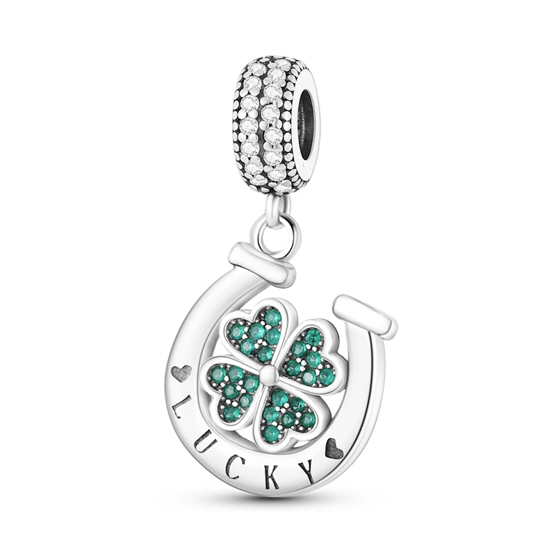 Lucky Four Leaf Clover Pendant Cute Frog Embraces Heart Gemstone Charm Beads Fit Original 925 Silver Bracelet DIY Women Jewelry