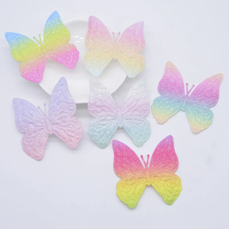반짝이 가죽 무지개 나비, DIY  머리 장식, 헤어 클립, 옷 모자 신발 패치 액세서리, 50*55mm, 20 개