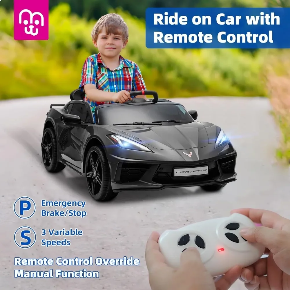 Electric Car for Kids 12V Licensed Chevrolet C8 Ride On Car Remote Control Bluetooth Music 4 Shock Battery Powered Roadster