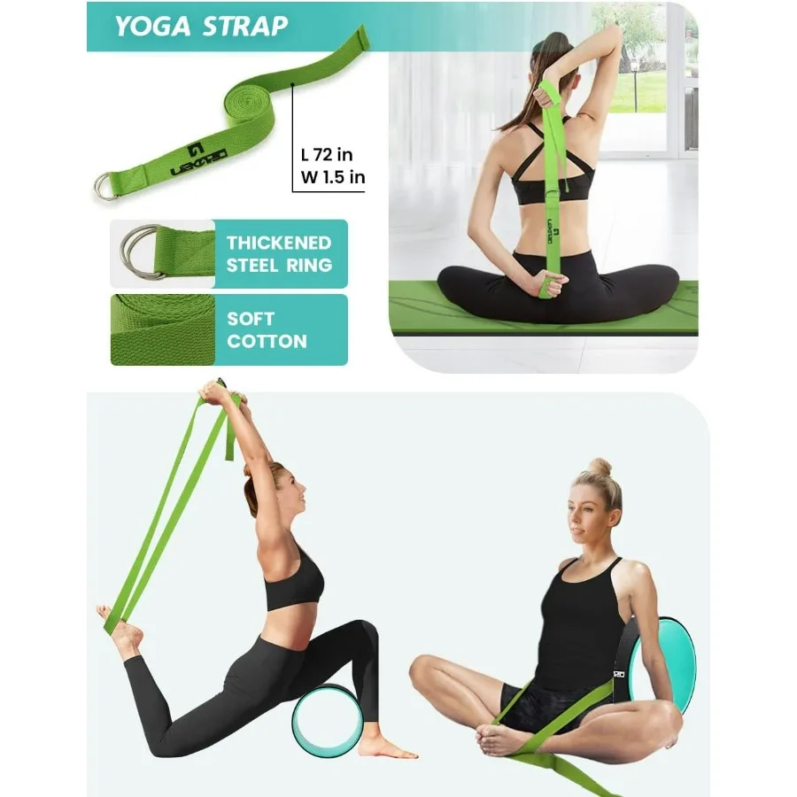 Yoga Wheel Set 9 in 1, Yoga Starter Kit for Beginner, Back Roller for Pain Relief & Deep Tissue Massage, Stretching, Improving B