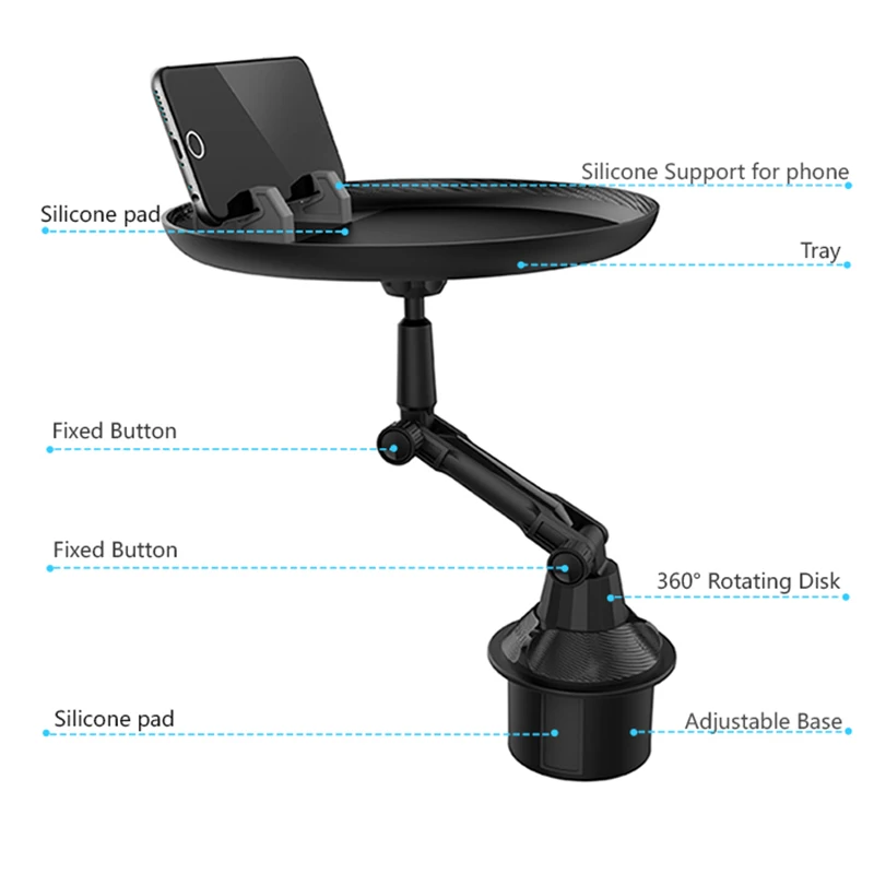 Macally Black Car Mount Table Tray With Cup Holder And Phone Slot