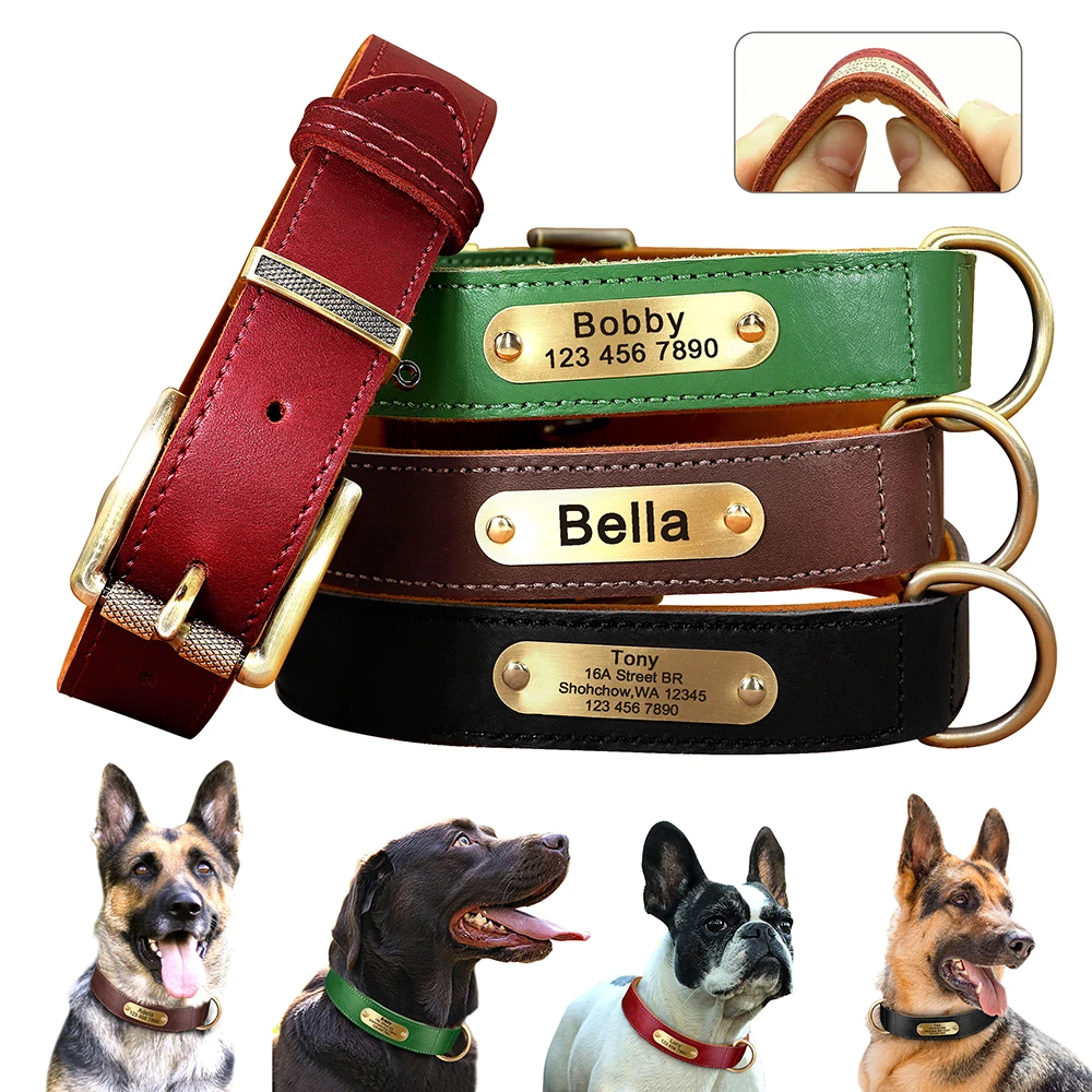 Customized Dog Collar Real Leather Personalized Dogs Collars
