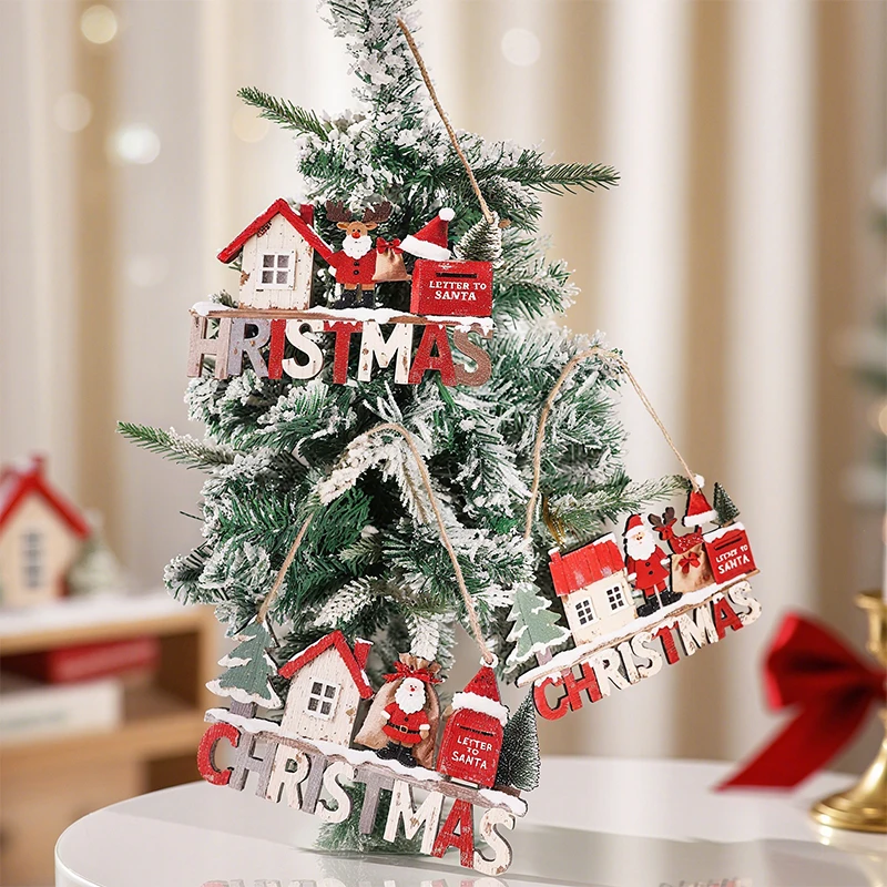 Christmas Hanging Pendant Wooden Crafts Xmas Tree Santa Claus Wall Ornament Natal Navidad Christmas Decor Happy New Year