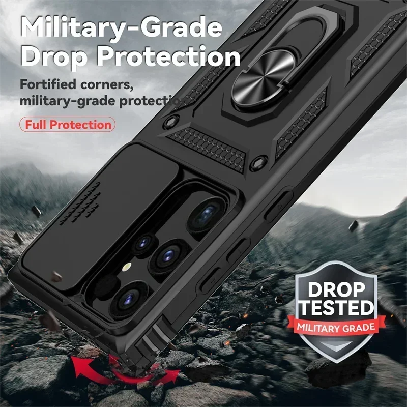 Enhanced Armor Shockproof Phone Case with Lens Protection and Ring Holder Cover