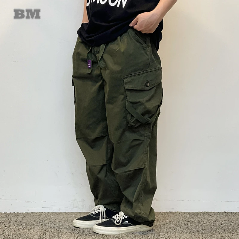 American Vintage Cargo Pants Men Clothing Multi-Pocket Straight Trousers