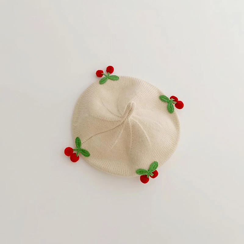 

CHQCDarlys Unisex Babies French Beret Hat 3D Cherry Knit Artist Beanie Cap Fall Winter Baby Girls Boys Warm Painter Beret