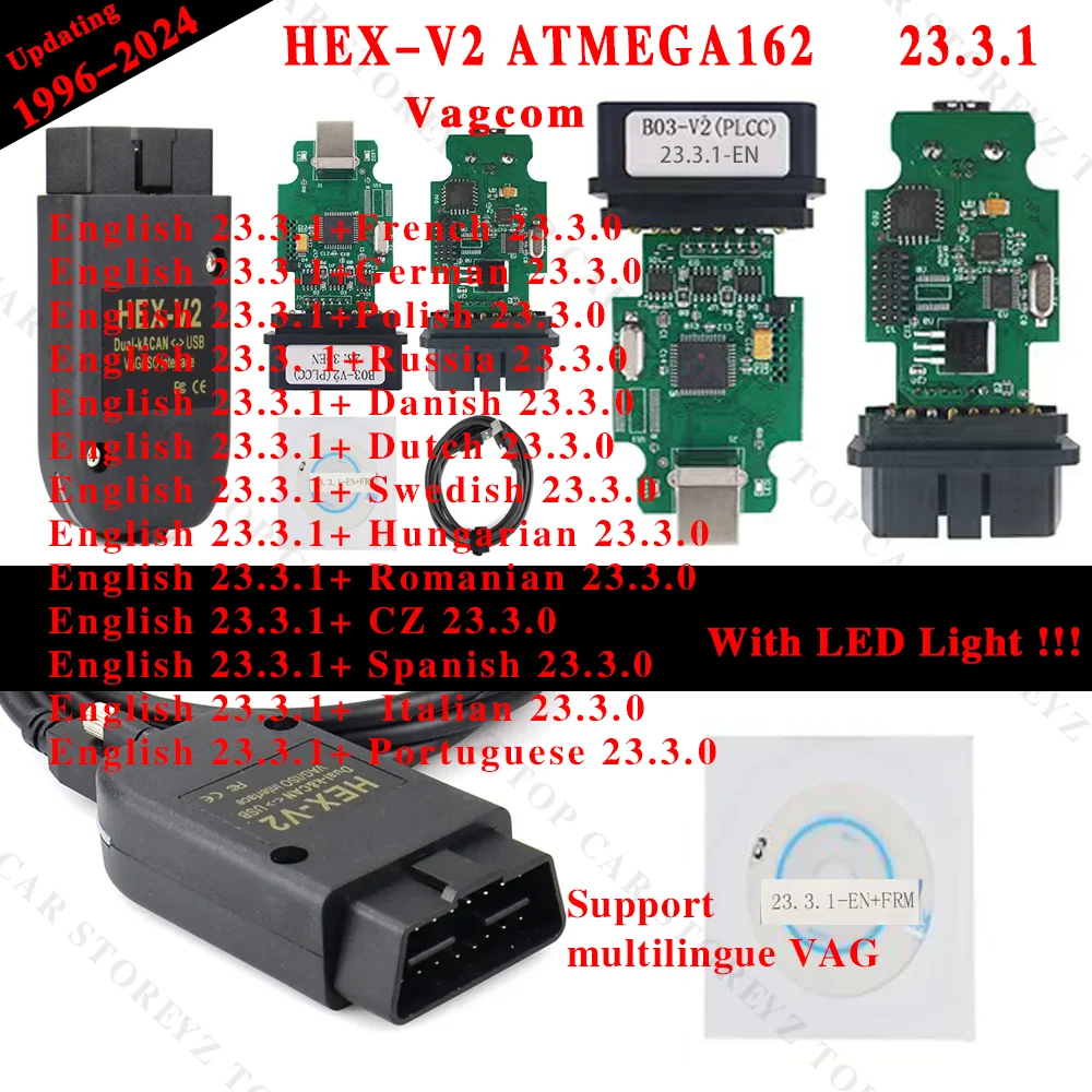

Newly v23.3.1 Scanner HEX V2 VAGCOM VAG COM 23.3 Interface Electric Testers FOR VW for AUDI Skoda Seat ATMEGA162+16V8+FT232RQ