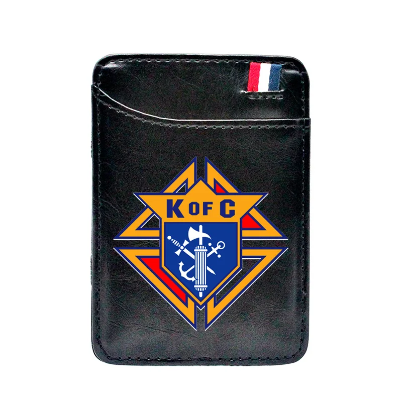 

Black Fashion Knights of Columbus Sign Printing Leather Magic Wallets Classic Men Women Money Clips Card Purse Cash Holder